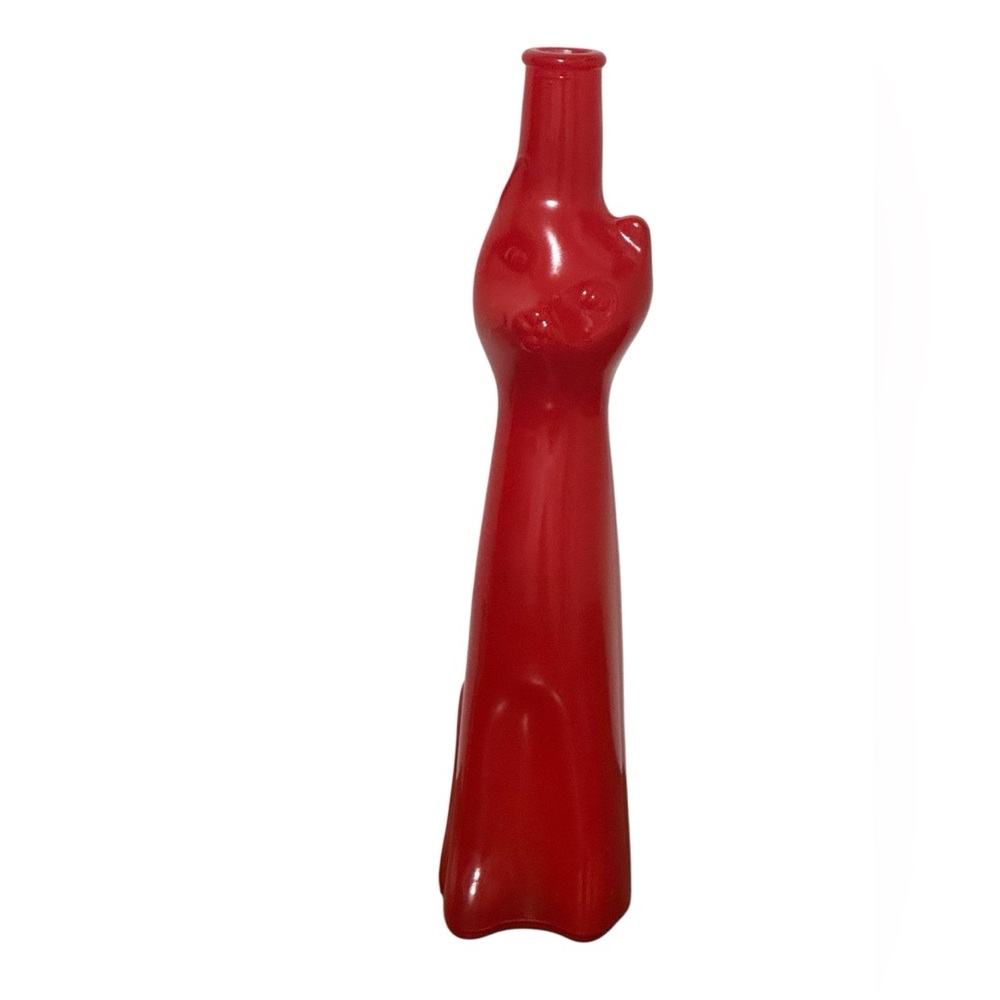 Moselland Happy Cat Riesling Wine Bottle Opaque Red Painted Glass Whimsy 2018